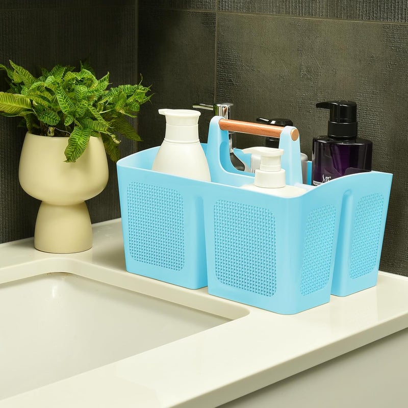 A-Link Portable Shower Caddy Basket with Compartments, Plastic Divided Cleaning Caddy Organizer Storage Tote with Handle for Bathroom, College, Dorm Room Essentials - Blue - Image 3